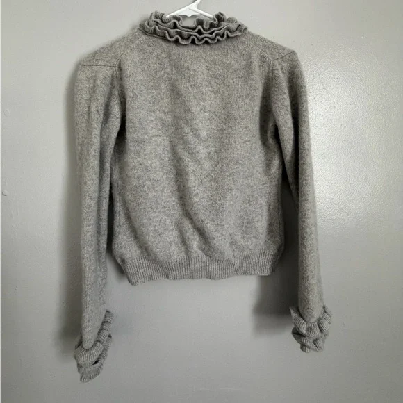 Pink Pineapple 100% Cashmere Ruffle Trim Cardigan Sweater Grey Size M - Picture 6 of 7